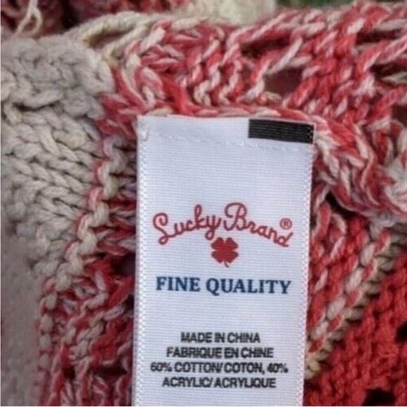 Lucky Brand Boho Valentines Striped Red and Cream Women's Cardigan Sweater Sz L - Picture 5 of 5